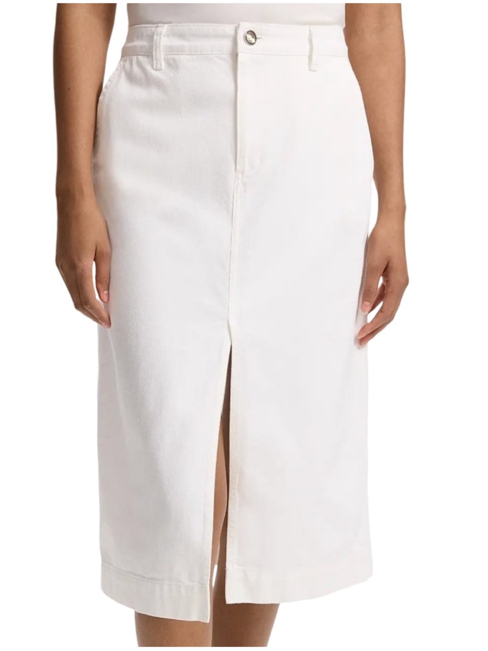 Theory Midi Front-Slit Jean Pencil Skirt in Optic White Drape Denim - 29